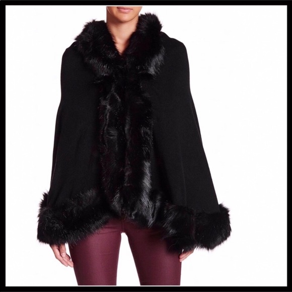 LUXE FAUX FUR CAPE PONCHO BLANKET WRAP COAT - Picture 4 of 8